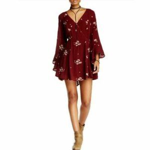 Free People Burgundy Jasmine Embroidered Kimono